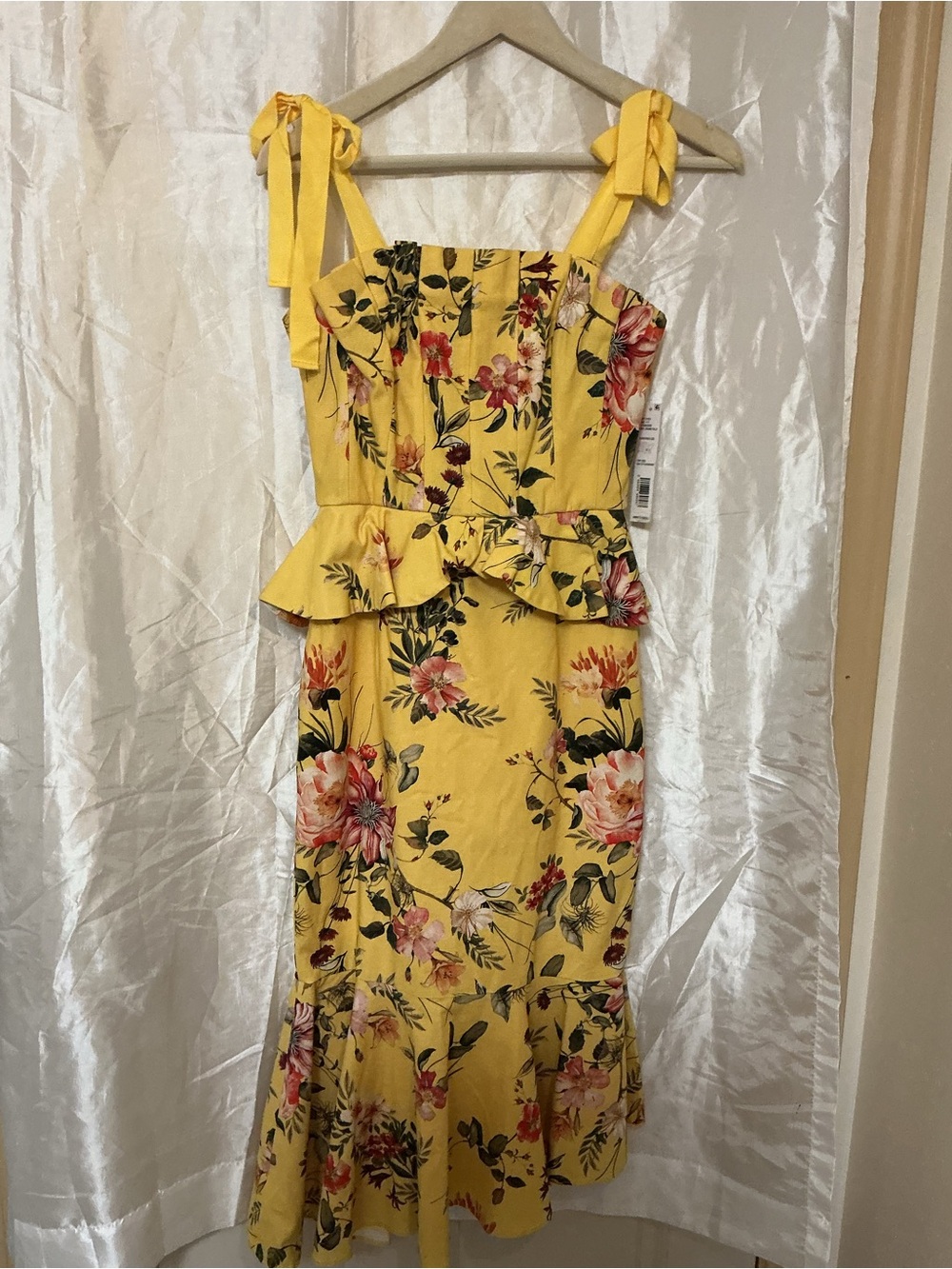 NWT Antonio Melani Yellow Floral Peplum Midi Dress Size 0